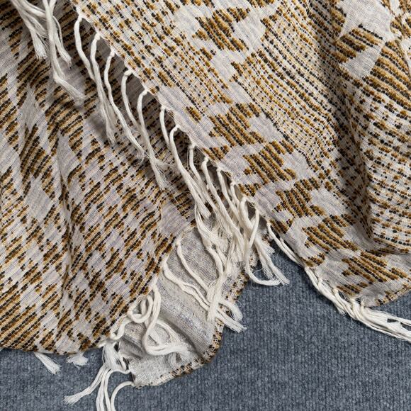 Soft Surroundings One Size Shawl Open Wrap Poncho BOHO Tan Western Design Fringe - Picture 4 of 7